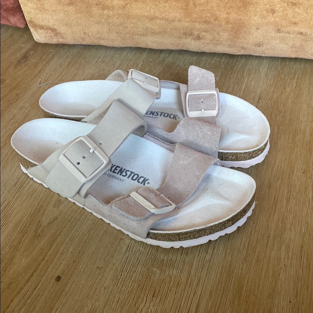 Birkenstock Sandals - Light Pink and White